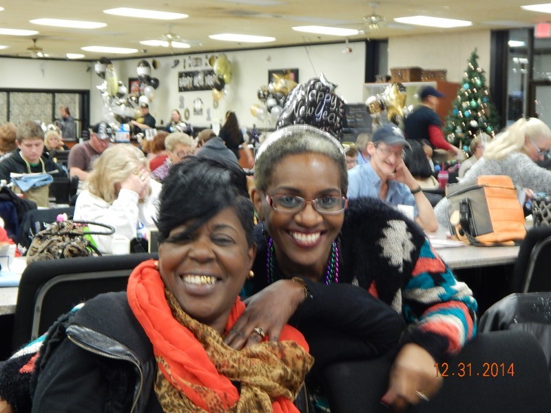 two women at a bingo new years celebration